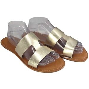 Essentials Womens Size 9.5 H Band Flat Sandal, Gold, Salish Womens Size 9.5